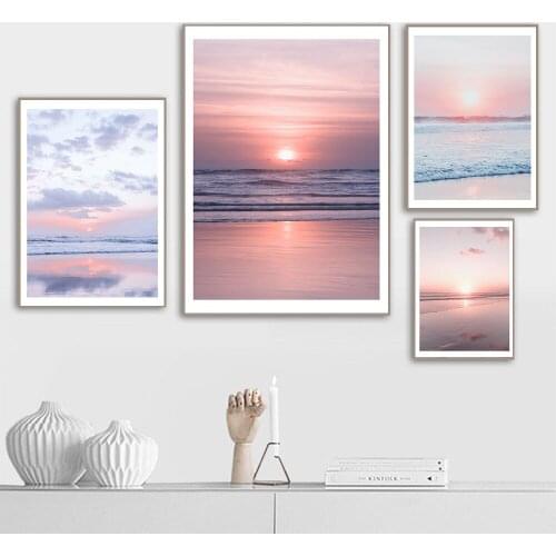 Nordic Sunset Cloud Wave Beach Seascape Wall Art Canvas Poster and Print Murals Painting Decor Modular Picture for Living Room