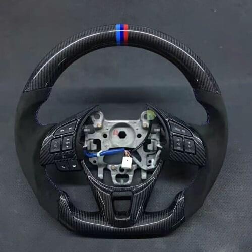 Cuatomized Carbon Fiber Sports Steering Wheel Alcantara Perforated Leather compatible for Mazda Axela ATENZA CX4 CX5