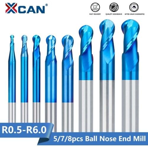 XCAN Milling Bit 5/7/8pcs Carbide End Mill 2 Flutes Ball Nose End Mill CNC Machine Engraving Router Bit for Wood Metal Milling