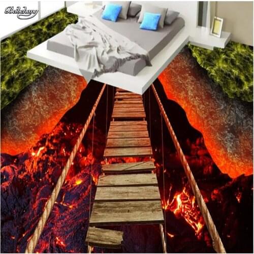 Beibehang Custom large fresco thrilling rope bridge volcanic lava 3D floor thickening waterproof pvc wearable film