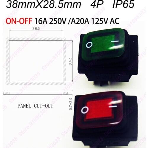 1PC KCD4-4P Waterproof Latching Rocker Switch Panel Hole 22mm x 28mm Smaller Type ON-OFF Car Dash Power Switch With 220V light