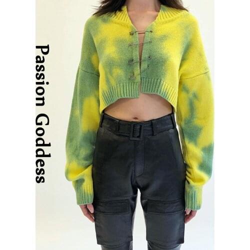 Tie Dye Printed Knitted Sweater Brooch Cardigans Women Pins Cardigans Knitwear Sweater Poncho Knitted Oversized Crop Cardigans