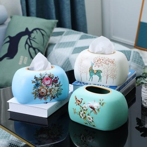 NEWYEARNEW Europe Ceramic Tissue Boxes Canister Antique Noble Home Decoration Storage Tissue Holder Box Wedding Gift
