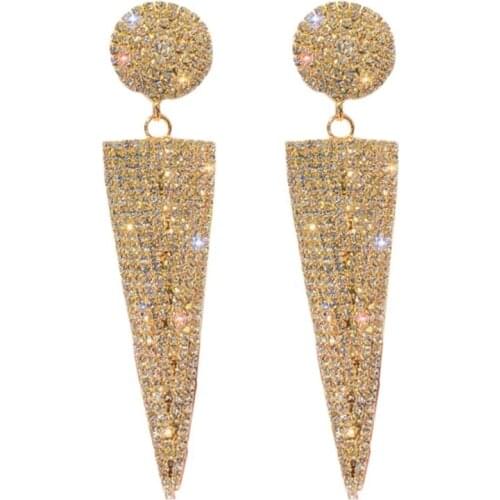 Y166 Jewelry Big Earrings For Women Geometric Triangle Metal Crystal Drop Dangle Earr