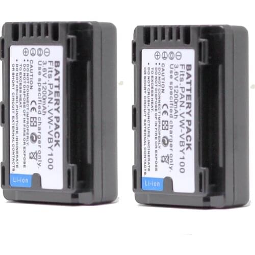 2Pcs 1200mAh VW-VBY100 VW VBY100 Camera Battery For Panasonic HC-V130 HC-V130K HC-V201 HC-V201K HC-V110 HC-V110K Wholesale