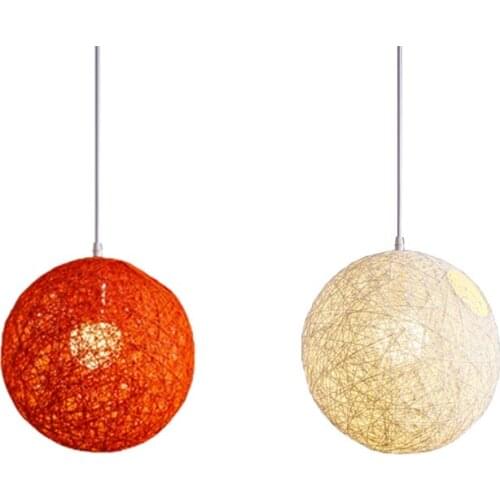 2x White/Orange Bamboo, Rattan and Hemp Ball Chandelier Individual Creativity Spherical Rattan Nest Lampshade