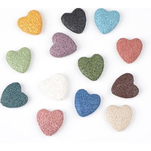20mm Colorful Heart Lava Stone Bead For DIY Essential Oil Diffuser Necklace Earrings Making