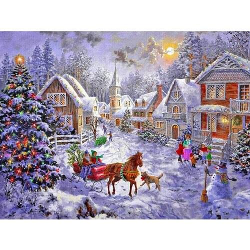 2020 Snow Scene Embroidery 11CT Kit Needlework Craft Set Canvas Printed Cotton Thread Christmas Gift Home Decor Hot Sell