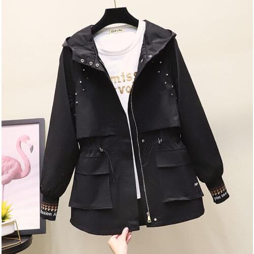 2020 Autumn New Women Jacket Casual Long Sleeve Overcoat Korean Loose Coat Hooded Female Windbreaker Outerwear Plus Size P573