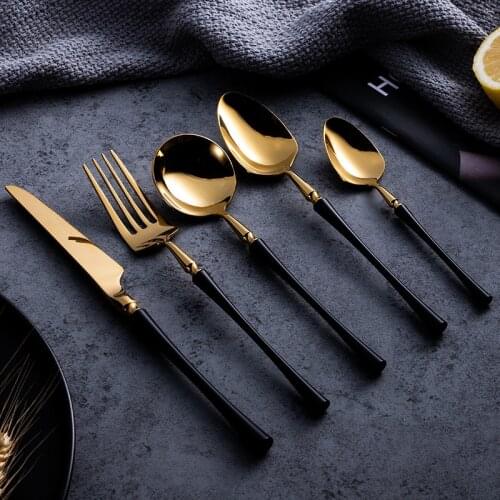 5 PCS/ Set 304 Stainless Steel Cutlery Wholesale Spoon/Fork/Knife Kit Cutlery Set Travel Dinnerware Set Luxeery Tableware