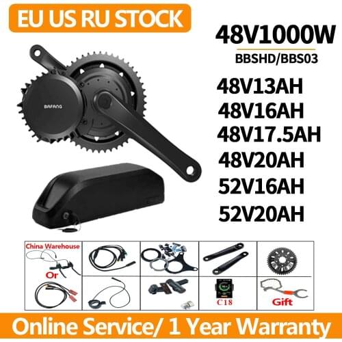 Bafang 8Fun Motor 1000W 48V BBSHD E-bike Kit with 48V/52V Lithium Ion Battery 16AH 17.5AH 21AH for Electric Bicycle Motor