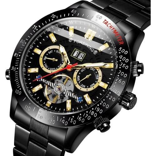 FORSINING Brand New Men Automatic Mechanical Tourbillon Watch Luxury Fashion Business Stainless Steel Sport wristwatches