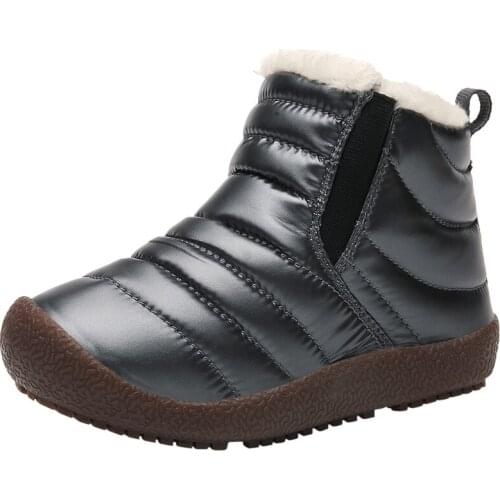 Kids Snow Boots Boys Girls Winter Warm Boots Pu Leather Waterproof Rain Boot Slip-on Children Fashion Outdoor Plush Flats Shoes