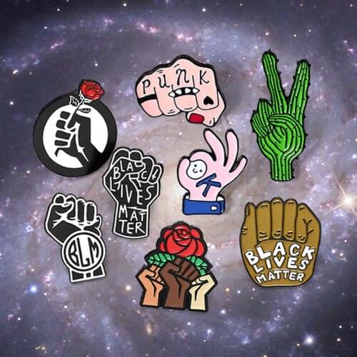Punk Gesture Enamel Pins BLM black lives matter Fist Unite Victory OK Cactus Brooches Bag Lapel Badge Jewelry Gift for Friends