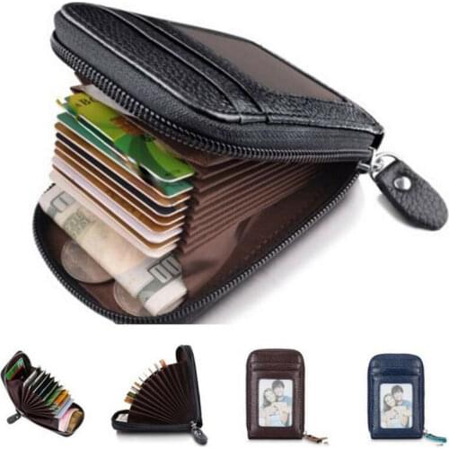 Pu Leather Business Smart Casual Card ID Holder Credit Card Case Mini Wallet RFID Blocking Zipper Thin Pocket
