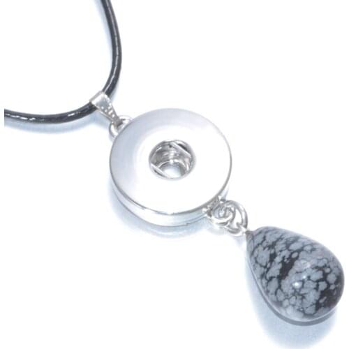 Grey Color Natural Stone Water Drop Shape 18mm Snap Button Jewelry Pendant Necklace Snap Jewelry Fit 18mm Snap Buttons DZ0125k