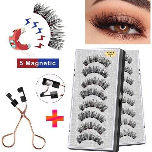 VISIBLE 8PCS 5 Magnets 3D Magnetic False Eyelashes Lasting Handmade Natural Artificial Mink Faux Cils Magnétique with Tweezers