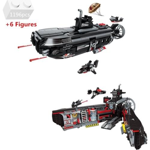 2 IN 1 City Battlefield Military Ocean Intrusion Submarine Base Building Blocks Kit Bricks Boat Model Toys For Children Gifts