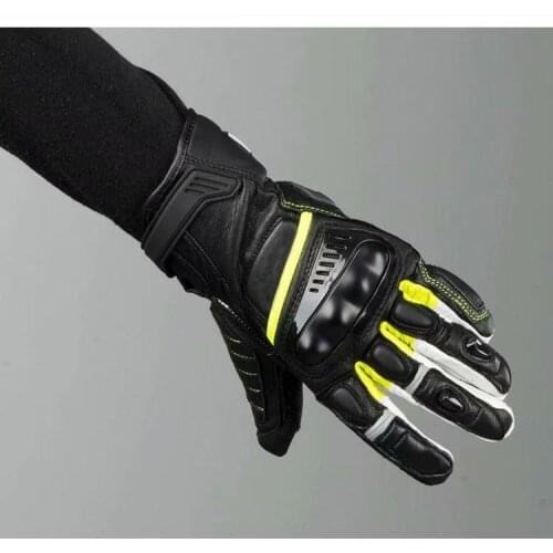 Free shipping Chicanes Short Leather Motorcycle Gloves Black Neon Yellow