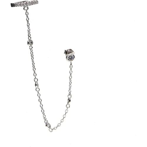 925 sterling silver long chain bezel cz chain studs cuff fashion elegant gorgeous women trendy silver earring jewelry design