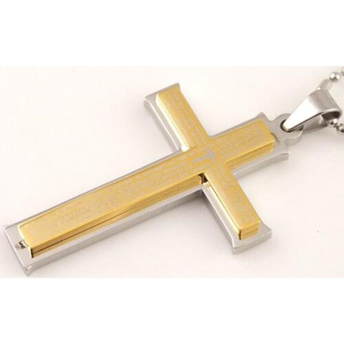 CHIMDOU Fashion Gold Color Stainless Steel Pendant Necklace Men Scripture Jesus Cross Pendant Jewelry,AP417