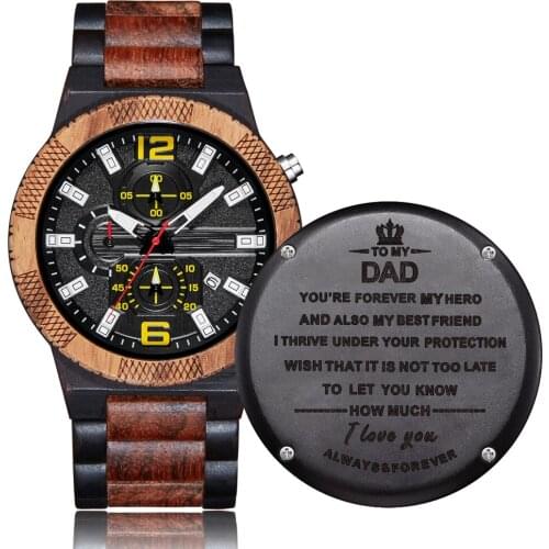 To Boyfriend/Husband/Son/Dad Customize Carve Fashion Natural Wooden Wrist Watch Men Luminous Hands Calendar Business Luxury Gift