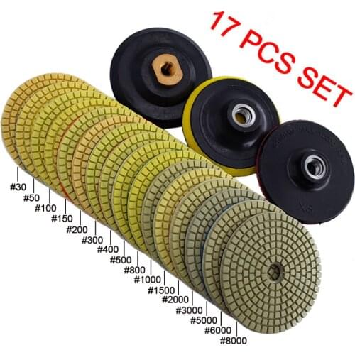 17PCS 4Inch Diamond Polishing Pad Kit 100MM Dry/Wet Polishing Pads For Granite Marble Concrete Floor Grinding Disc Free Shipping