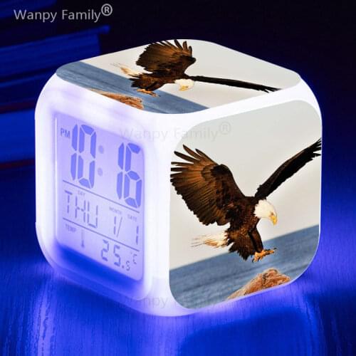 American Bald Eagle LED Alarm Clock 7 Color Changing Glowing Digital Clock Kids Gift Multifunction Electronic Watches Clock