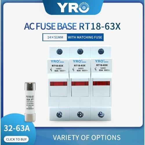 1PC RT18-63 3P 14*51mm PBT Copper Fuse Holder 500V 63A with fuse