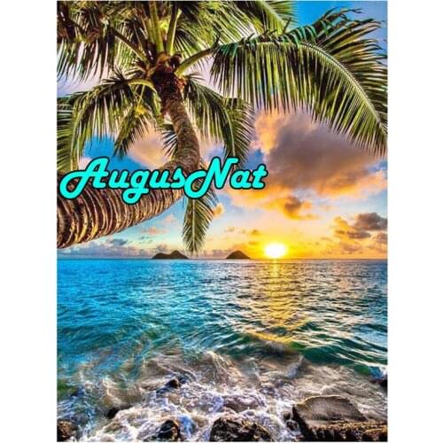 Scenery diamond painting palm trees diamont embroidery sea landscape diamant rhinestone picture sunset diy oil paint by numbers