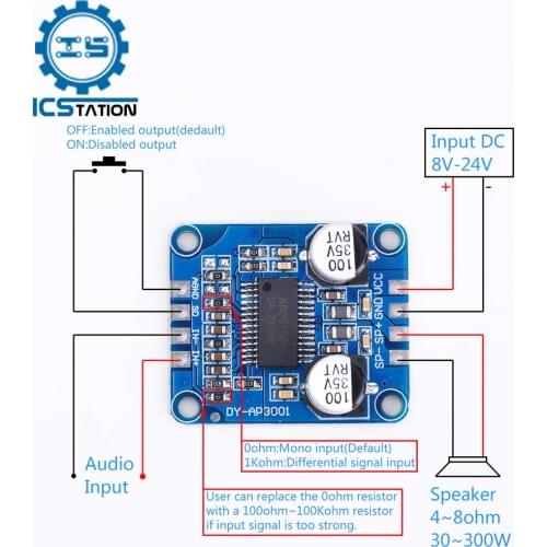 DC 8V-24V High Power Digital Amplifier Module Mono Class D AMP Board Stereo 1 Channel Amplificador 4-8ohm for 30W-300W Speaker