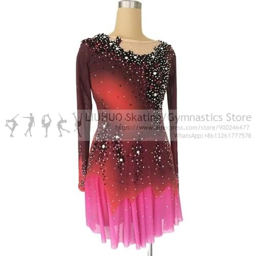 Ice Skating Dress Womens Girls' Figure Skate professional ballroom Skirts competition Diamonds jewels Competition kids