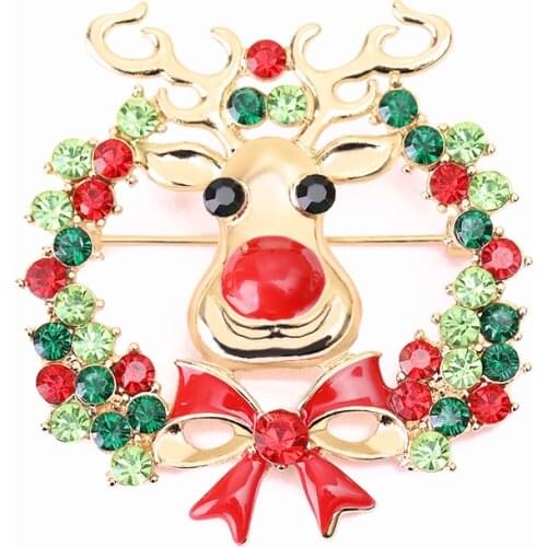Christmas Theme Brooch Pin Christmas Elk Garland Red Brooch Best Christmas Gift Jewelry For Family And Friends And Lovers