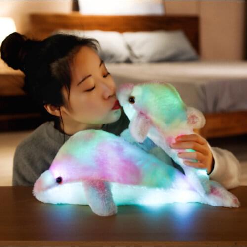 Cute Glow Dolphin Plush Dolls Cartoon Animal Plush Toys Kawaii Colorful Pillow Baby Sleep Comfort Room Decor Toys Gift for Girls