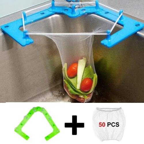 Triangle Drainage Rack Kitchen Sink Corner Filter Net Hanging Net Special Leftovers Filter With 50 Storage Bags