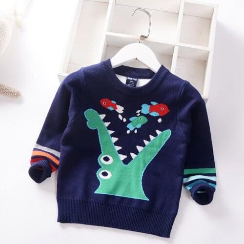 Jargazol Boys Sweaters Fall Kids Clothes Cartoon Fish Embroidery Winter Double-deck Little Children Tops Fashion Knit Sweater