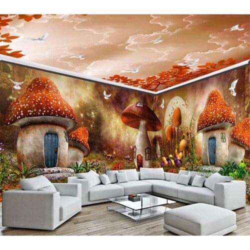 Beibehang High-end wallpaper 3D large super beautiful dream fairytale mushroom house forest full house custom background wall