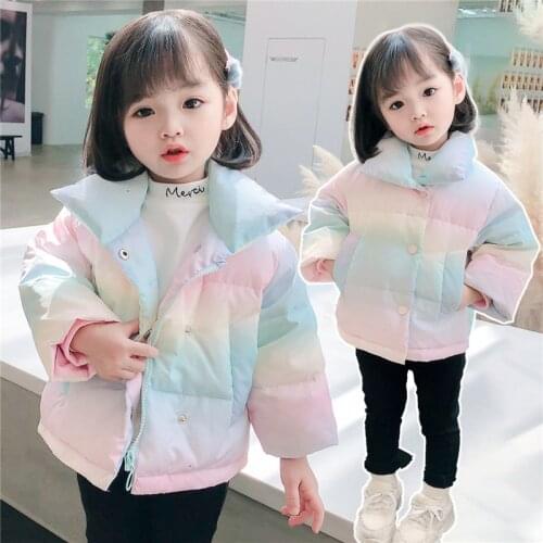 High Quality Warm Girls Rainbow Down Jackets Spring Autumn Children Coat Kids Baby Clothes Overcoat Thicken Outerwear Tops
