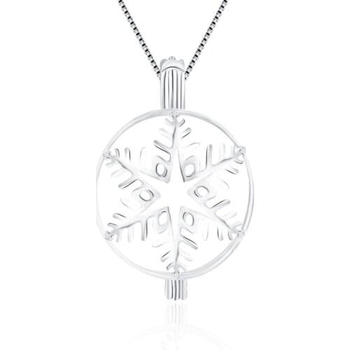 CLUCI 3pcs Silver 925 Pendant Jewelry Accessories Snowflake Flower Shaped Pearl Locket Cage Pendants for Christmas SC142SB
