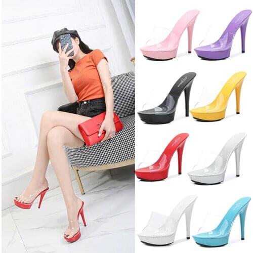 STAN SHARK 2020 Summer New Fashion Word with PVC Transparent Slippers Female 13CM Wild Net Red Sexy Thin Heels 8 Colour Choose