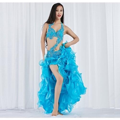 New Arrival 2018 Oriental Belly Dance Costume Professional 3 pieces Set Bra Belt Bubble Skirt Belly Dancing Costume Set Women