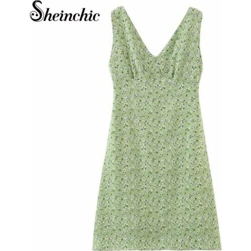 Sexy V-neck Spaghetti Strap Dresses for Women 2021 Summer Chic Bohemian Midi Floral Dress