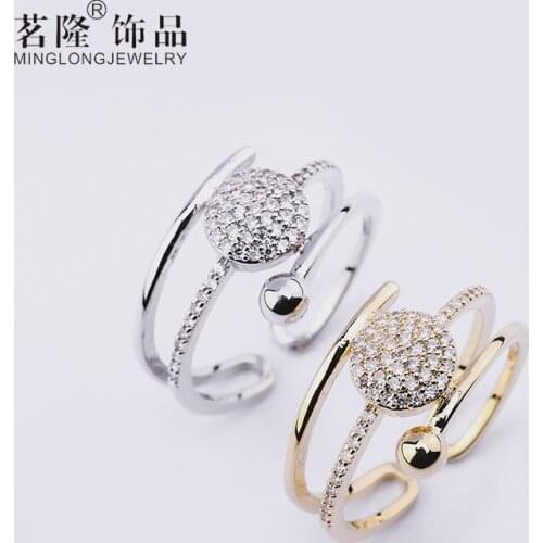 Fashion Gold Silver Color Ring Zircon Women Ring Resizable Engagement Finger Ring Gift Package Jewelry Accessory Promise Gift