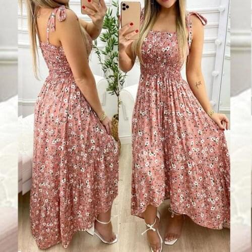 Sexy Vest Lace-up Bow Straps Sleeveless Women Dress 2021 Summer Vintage Printed Female Long Dresses Elegant Party Dress Vestidos