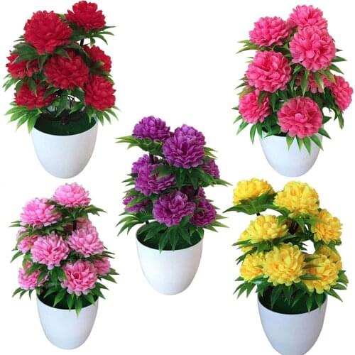 1pc Artificial Chrysanthemum Bonsai Potted Plant Landscape Floral Home Decor Fake Flowers Ornaments Hotel Garden Decoration