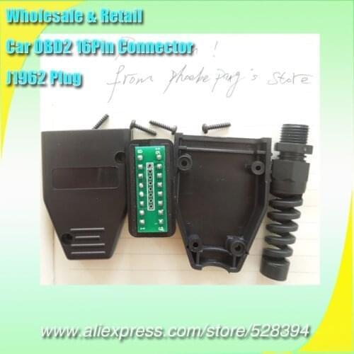 10pcs/Lot FINETRIP OBD2 16Pin Male Plug Connector Adapter J1962 OBDII Wiring Shell transparent White / blue/ black