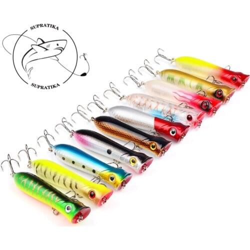 10PCS/lot Top-water Popper Fishing Lures10.7g/80mm Floating Swimming Wobbler Hard Bait Sea fishing Treble Hooks Artificial Bait