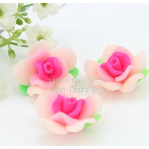 100pcs Pink Polymer Clay Flower Beads Rose Beads Cabochons 33mm DIY hair bow cell phone decor handmade