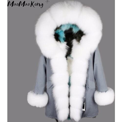 2020 fox fur lining Camouflage fur coat womens outwear detachable winter jacket Large raccoon fur collar hooded coat parkas