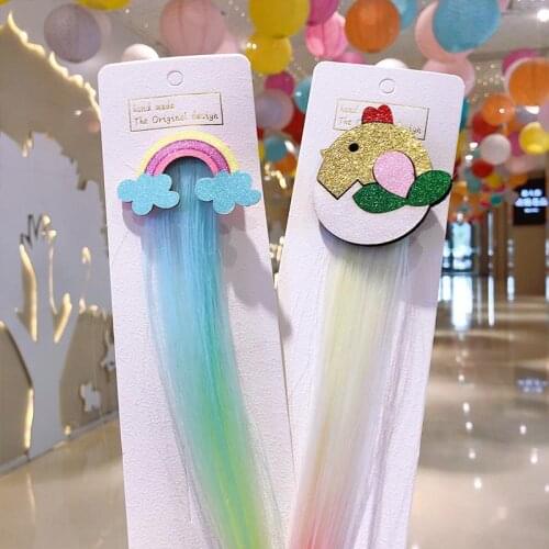 3Pcs/Pack Children Cartoon Rainbow Wig Hairpins Rabbit Cat Animals Headbands For Girls Unicorn Hair Clips Party Hair Accessories